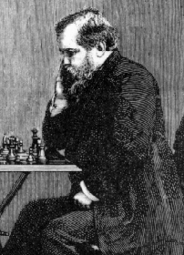   Steinitz at the chessboard. (a_wst-phot01.gif, 65 KB)  