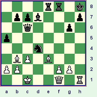 Black grabs the Rook on d4. Steinitz {then} yells, "Bombs away!" (acg-Stein_diag07.gif, 09 KB)