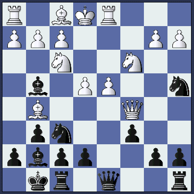   This is the famous game, Donald Byrne - Robert J. Fischer. Fischer has just played his 11th move.  (best_moves-pos1.gif, 17 KB)  