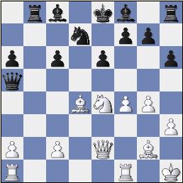 White just put his King in the corner, a fairly common idea. Now its Black to move. What should he do?  (gold-basa1_b18.jpg, approx. 15-20 KB avg.)