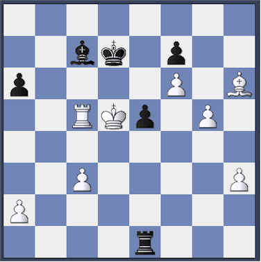 White to move. Can you figure out what move I played? (One of my most brilliant endgame plays.)  (gold-basa1_w48.jpg, 18388 bytes)