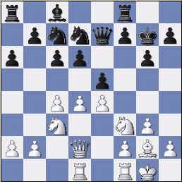 The Position after Black's 13th move. White is clearly better.  (gold-perc1_b13.jpg, 13,047 bytes)