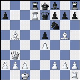   The position after White's 13th move. Already behind in material, Morphy throws in another Rook for good measure. 
