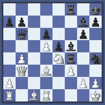    The actual game position after White's 23rd move.  (tac-sch_g1-kpos1.gif, 17 KB)   