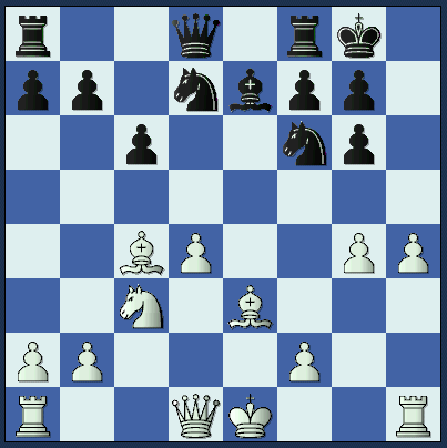   The actual game position after White's thirteenth move. This attack looks feeble, and doomed to failure!  (ts_labmac_2-1.gif, 16 KB)   