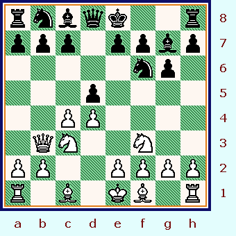    White plays "Queen-to-b3," the start of the "Russian System."  (gotm_jul-04_pos2.gif, 39 KB)   